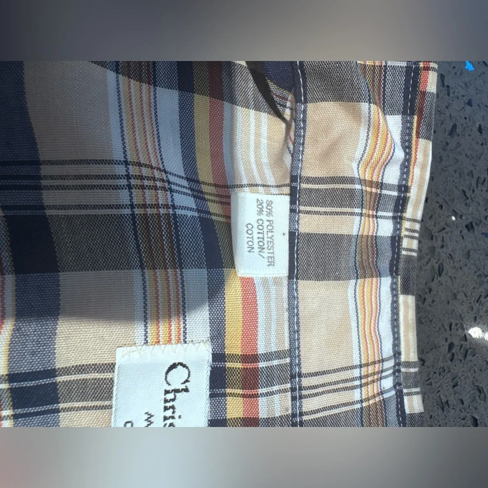 Vintage  Cristian Dior Checkered Shirt in Navy and Yellow - Picture 5 of 7